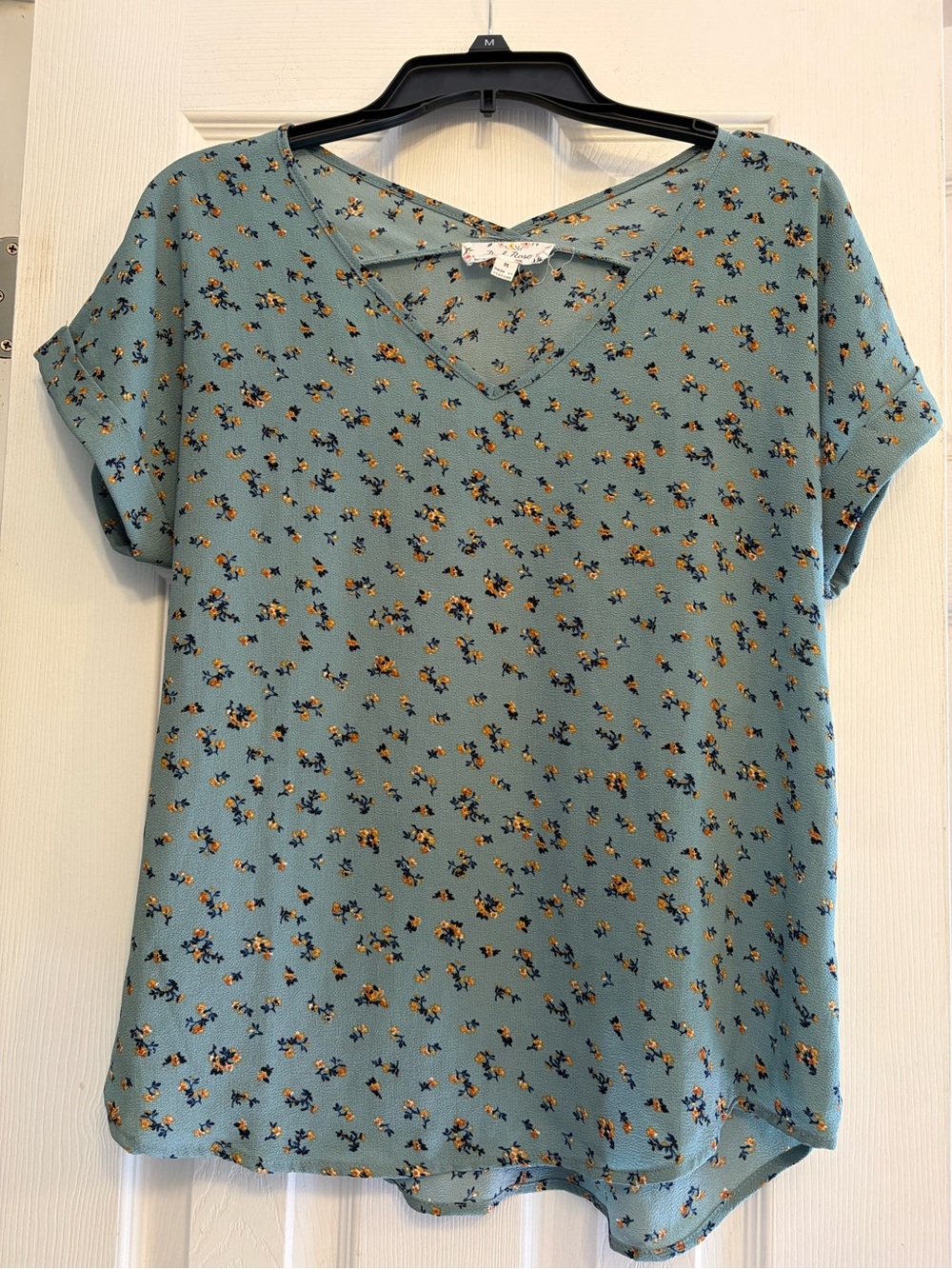 Yellow Rose Dusty Blue V-Neck Floral Blouse